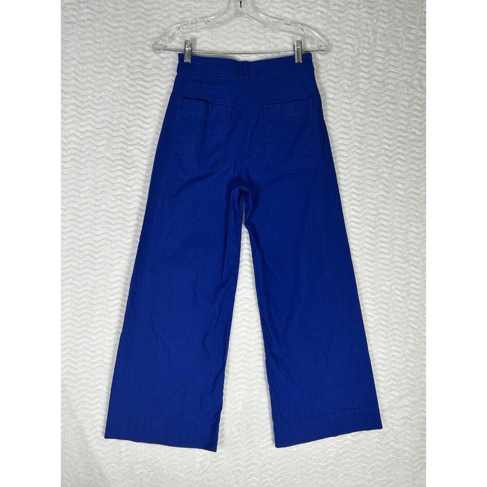 Maeve Pants Womens 27 Blue Linen Cropped Wide Leg Zip Pockets Relaxed Fit Ettie‎ - Picture 9 of 10